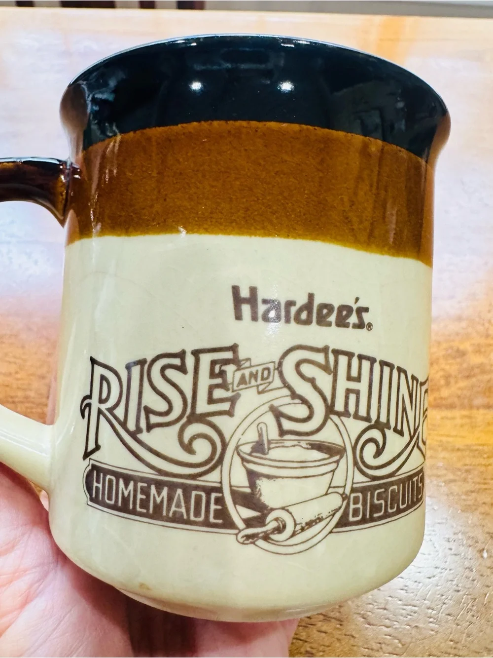 Vintage 1980’s Hardees Rise and Shine coffee mugs restaurant retro brown